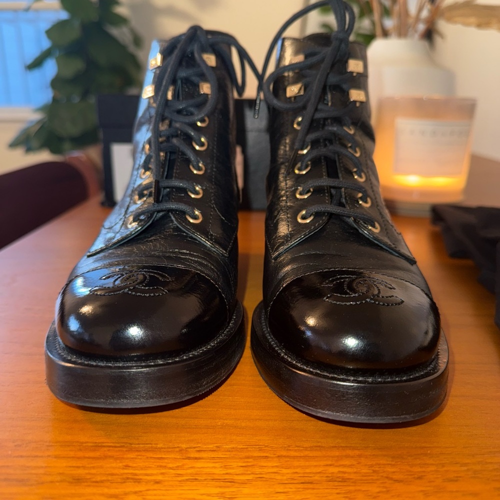 CHANEL Black Leather Ankle Boots - Picture 6 of 10